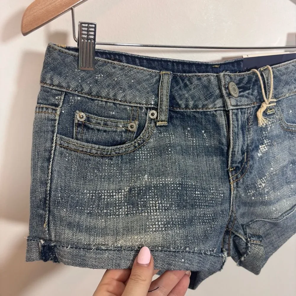 American Eagle AE 2011 NEW NWT Sparkle Shortie Denim Shorts Size 2 mini Y2K